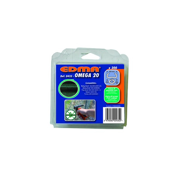 Capse galvanizate cu acoperire PVC verde 200 bucati OMEGA, dim 20 mm EDMA