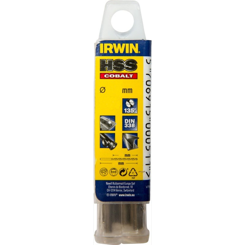 Set 10 bucati burghie pentru metal HSS Cobalt Irwin de 2.5 x 30 x 57 mm