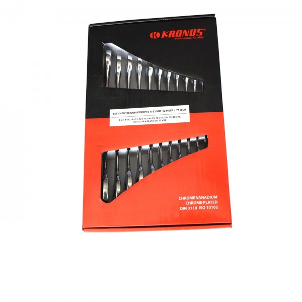 Set chei fixe duble drepte KRONUS 6-32/12 piese 7110 CB